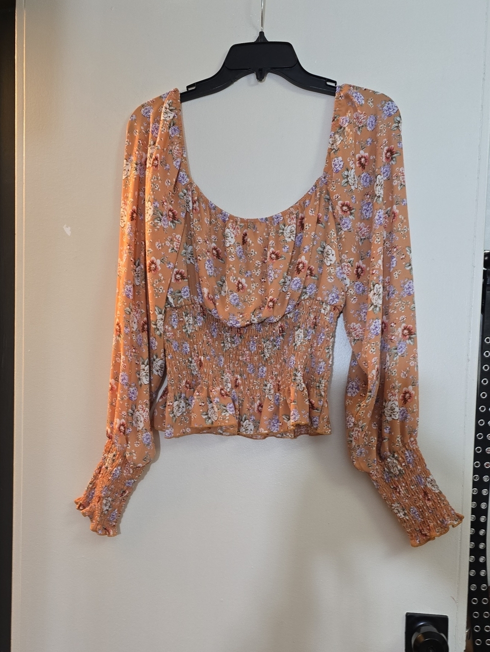 Ultra Flirt Rust Floral Smocked Peplum Blouse